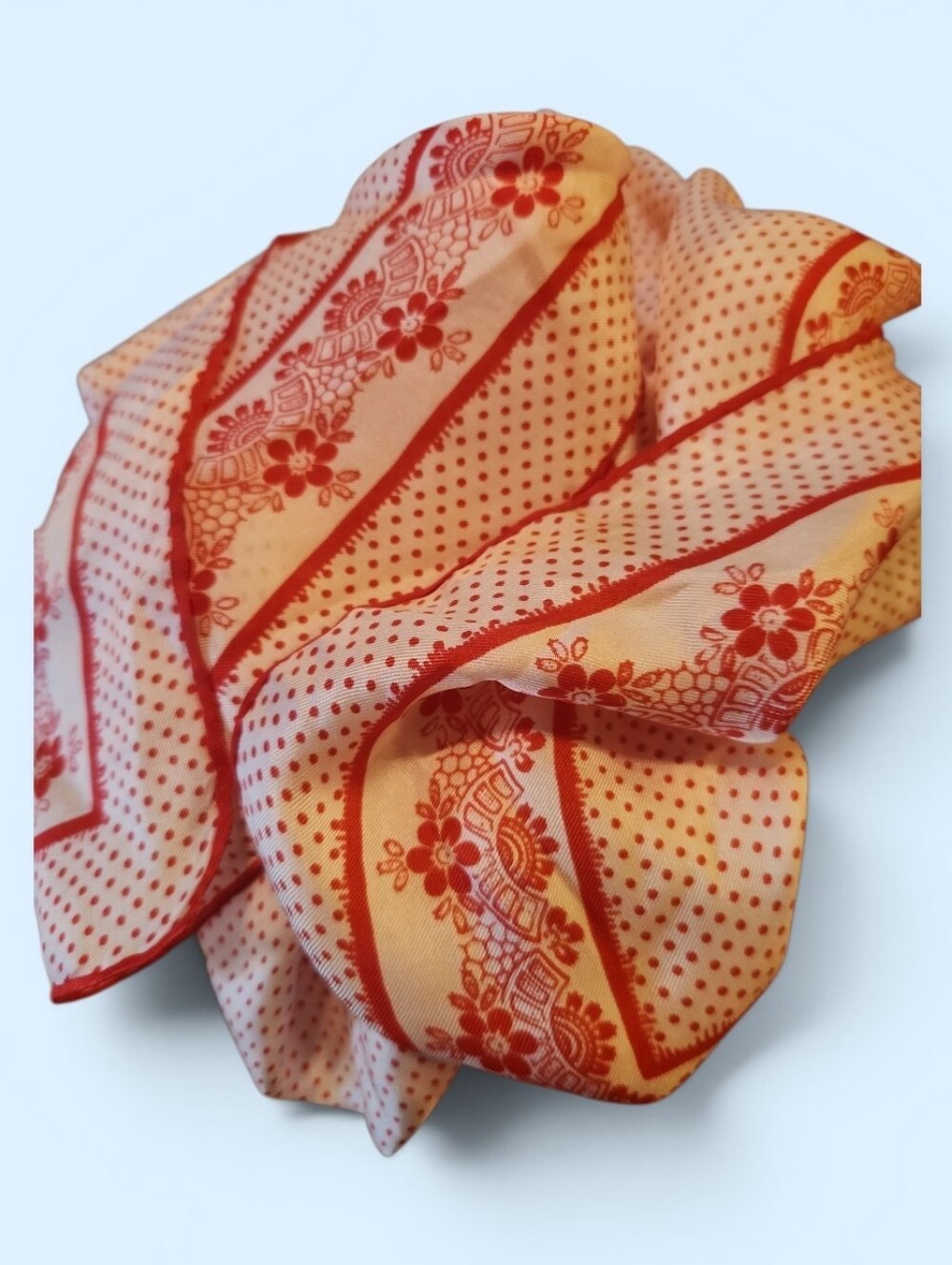 Anne Klein Vintage Red White Scarf Polka Dot Floral Border Retro
